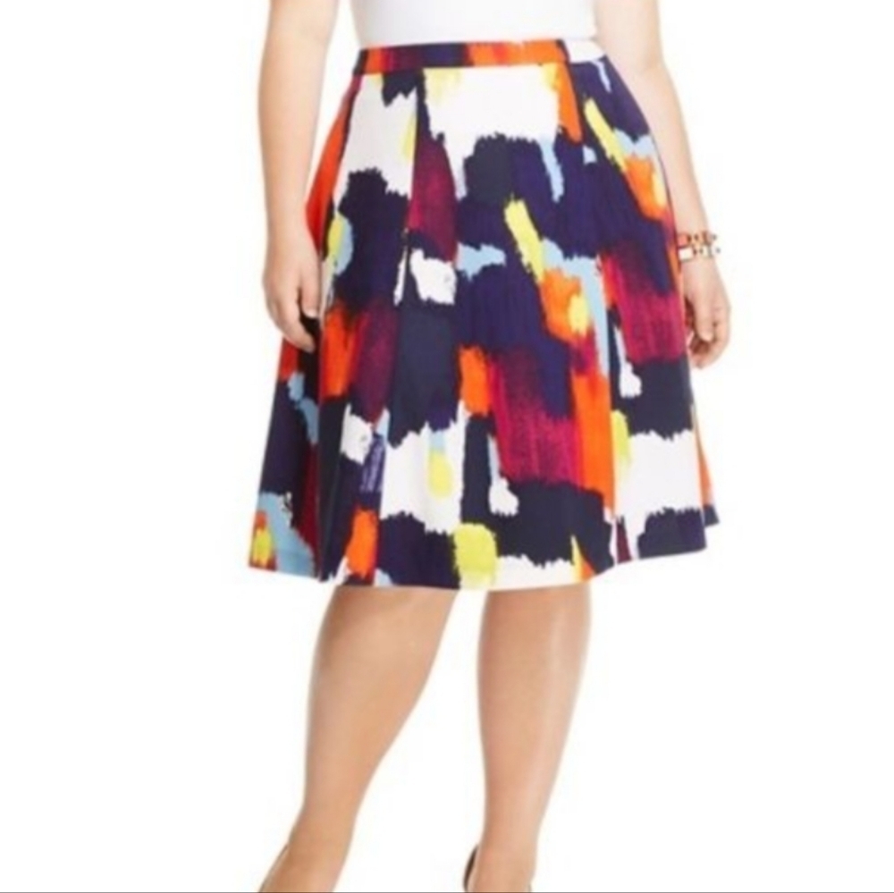 Ava & Viv Plus Size Workplace Siren Artsy Colorful A Line Airy Skirt 24W